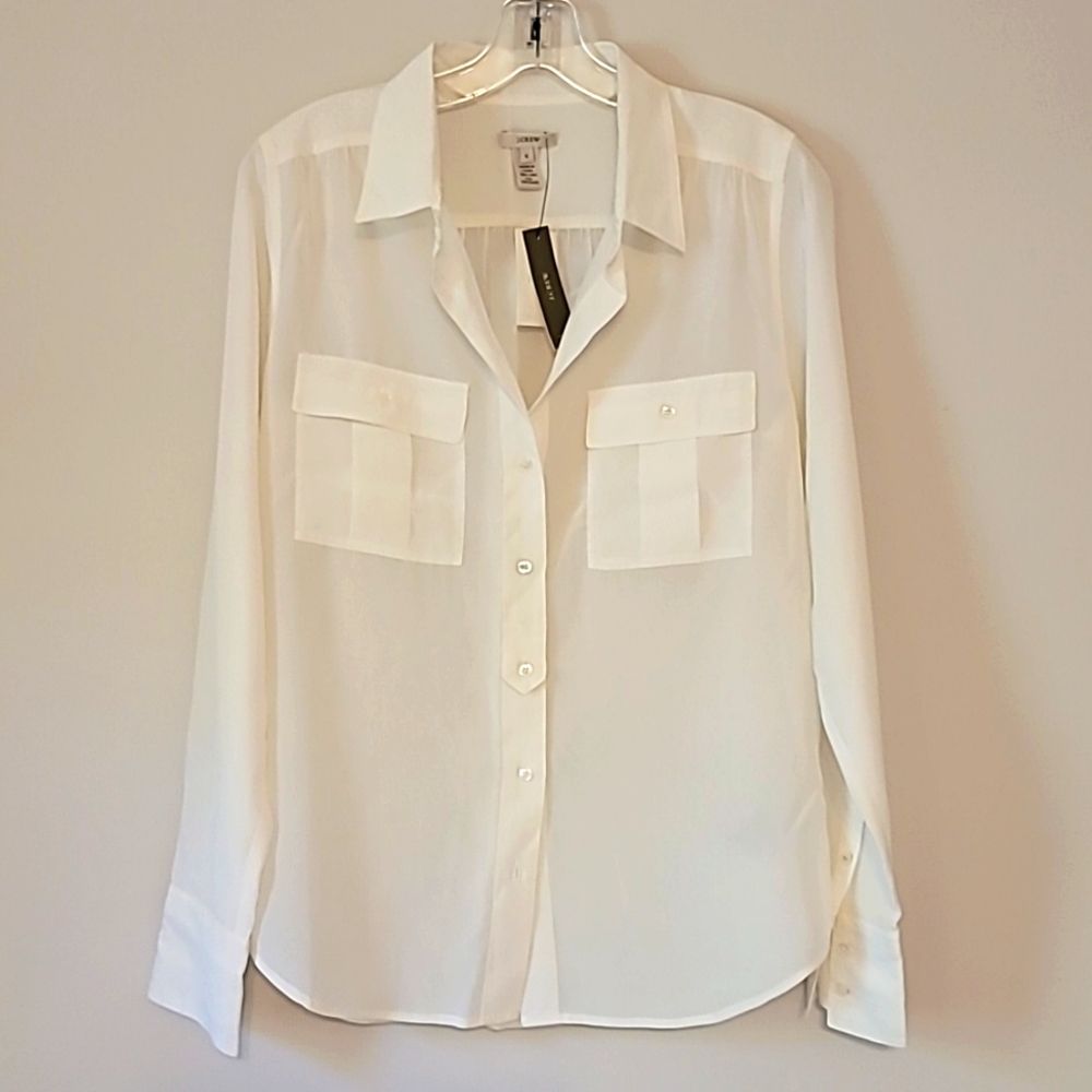 NWT 100% Silk J.Crew Women's Classic Ivory Blythe Blouse, Size 6 - Picture 7 of 11